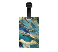 Azurite Teal and Foil Gold Oil Marble Pattern Print Lightweight Luggage Tags for Suitcases Backpacks Business Journey Family Vacation