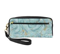 Azurite Teal and Foil Gold Oil Marble Pattern Print Pencil Case Makeup Bag for Accessory Cosmetic Stationery Toiletry Travel Companion