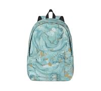 Azurite Teal and Foil Gold Oil Marble Pattern Print Practical Backpack Comfortable Rucksack Hiking Outdoor Adventures Multiple Pockets