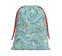 Azurite Teal And Foil Gold Oil Marble Pattern Print Practical Drawstring Gift Travel Pouches Men Women Multiple Occasion Daily Carry