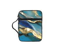 Azurite Teal and Foil Gold Oil Marble Pattern Print Soft Bible Storage Bag Scripture Holder Waterproof for Worship Travel Devotional