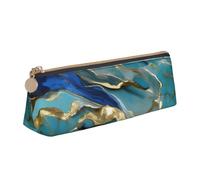 Azurite Teal and Foil Gold Oil Marble Pattern Print Stylish Pencil Case Large Capacity 8.3 x 2.2 x 2.4In Triangle Pouch Daily Essentials