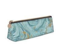 Azurite Teal and Foil Gold Oil Marble Pattern Print Stylish Pencil Case Large Capacity 8.3 x 2.2 x 2.4In Triangle Pouch Daily Essentials