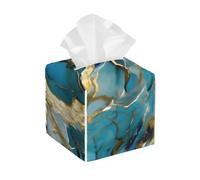 Azurite Teal And Foil Gold Oil Marble Pattern Print Tissue Box Square Living Room Office Decor Organizer Holder Home Accessories Gift