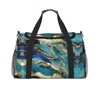 Azurite Teal and Foil Gold Oil Marble Pattern print Weekender Overnight Carry On Bag Gym Luggage Bag Duffel Bag for Travel Women, Black, One Size