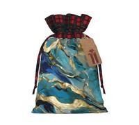 Azurite Teal And Foil Gold Oil Marble Pattern Print Xmas Drawstring Eco-Friendly Gift Bags For Christmas Party Wrapping Present Needs