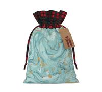 Azurite Teal And Foil Gold Oil Marble Pattern Print Xmas Drawstring Gift Bag Festive Christmas Reusable Wrapping Bags Needs
