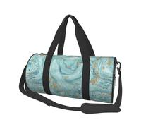 Azurite Teal and Foil Gold Oil Marble Pattern Printed Canvas Travel Duffel Bag - Gym Sports Bag with Large Capacity for Weekend Business Travel