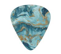 Azurite Teal and Foil Gold Oil Marble Pattern Printed Guitar Picks 12-Piece Set - Comfortable, Versatile Plectrum for All Guitar Styles & Players