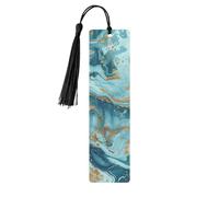 Azurite Teal and Foil Gold Oil Marble Pattern Printed Metal Bookmarks M - Black Lightweight Aluminium Book Marker for Books, Journals & Gifts, Ideal Book Lovers, Holiday Decor & Crafts