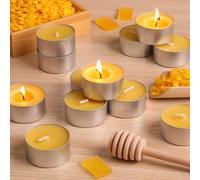 Azuritek 12 PCS Beeswax Tealight Candles, 100% Beeswax Tea Lights Candles with 6H Burn Time, Paraffin Free Pure Natural Organic Unscented Tealights for Party, Dinner and Table Decorations Centrepiece