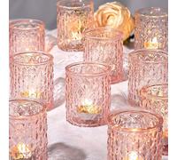 Azuritek 12pcs Votive Candle Holders, Pink Glass Tealight Candles Holder for Living Room Wedding Decor, Candles Holders Gifts for Women