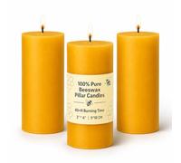 Azuritek 3 PCS Beeswax Pillar Candles, Each 40H Burn Time, 100% Pure Natural Beeswax, Clean Long Burning Non-Toxic Pillar Candles - Perfect for Home and Birthday Decorations - 2x4in