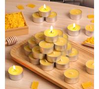 Azuritek 50 PCS Beeswax Tealight Candles, 100% Beeswax Tea Lights Candles with 6H Burn Time, Paraffin Free Pure Natural Organic Unscented Tealights for Party, Dinner and Table Decorations Centrepiece