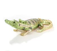 Azurt LCX Hand Painted Crocodile Trinket Box for Home Decor, Hinged Jewelry Organizer Storage, Unique Personalized Collectible Keepsake Figurine Handmade Decorative Ornament Gifts (Green Crocodile)