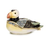 Azurt LCX Hand Painted Enamel Puffin Trinket Box for Home Decor, Hinged Enamel Jewelry Organizer Storage, Unique Keepsake Collectible Figurine Personalized Elegant Ornament Gifts (Black Puffin)