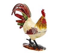 Azurt LCX Hand Painted Enamel Rooster Trinket Box for Home Decor, Hinged Enamel Jewelry Organizer Storage, Unique Keepsake Collectible Figurine Personalized Elegant Ornament Gifts (Red Rooster)