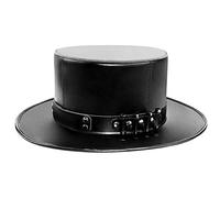 Azurtis Black Leather Plague Doctor Hat Vintage Flat Top Dress Up Hat Steampunk Halloween Top Hat