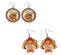 Azusa Sun 2 Pairs Thanksgiving Fall Acrylic Earrings Cute Turkey Earrings Leopard Print Sunflowers Pumpkin Earrings Thanksgiving Day Jewelry Gifts