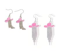 Azusa Sun 2 Pairs Western Cowgirl Cowboy Hat Boots Earrings Set Shiny Rhinestone Tassels Enamel Dangle Earrings Country Concerts Rodeo Cowboy Jewelry Gift for Women, Zinc, No Gemstone