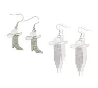 Azusa Sun 2 Pairs Western Cowgirl Cowboy Hat Boots Earrings Set Shiny Rhinestone Tassels Enamel Dangle Earrings Country Concerts Rodeo Cowboy Jewelry Gift for Women, Zinc, No Gemstone
