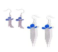 Azusa Sun 2 Pairs Western Cowgirl Cowboy Hat Boots Earrings Set Shiny Rhinestone Tassels Enamel Dangle Earrings Country Concerts Rodeo Cowboy Jewelry Gift for Women, Zinc, No Gemstone