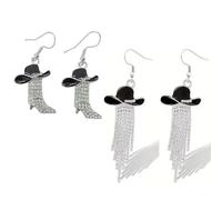 Azusa Sun 2 Pairs Western Cowgirl Cowboy Hat Boots Earrings Set Shiny Rhinestone Tassels Enamel Dangle Earrings Country Concerts Rodeo Cowboy Jewelry Gift for Women, Zinc, No Gemstone
