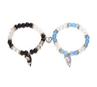 Azusa Sun 2 Pcs Couple Friendship Bracelets for Women Men Kawaii Cute Cartoon Cat Animal Charm Heart Matching Bracelets Colorful Glass Beaded Bracelet Y2k Gifts Jewelry, Adjustable, Glass, no gemstone