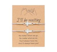 Azusa Sun 2 Pcs Cross Matching Relationship Bracelets Couples Friendship Strand Bracelets Faith Hope Blessed Religion Jewelry Gifts, One Size, Metal, no gemstone