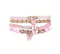 Azusa Sun 4 Pcs Cute Butterfly Charm Bracelets Set Gold Beaded Stackable Stretch Bracelets Bohemian Summer Jewelry Gifts for Women, One Size, Crystal, no gemstone