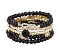 Azusa Sun 4 Pcs Cute Butterfly Charm Bracelets Set Gold Beaded Stackable Stretch Bracelets Bohemian Summer Jewelry Gifts for Women, One Size, Crystal Stone, no gemstone