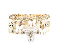 Azusa Sun 4 Pcs Cute Butterfly Charm Bracelets Set Gold Beaded Stackable Stretch Bracelets Bohemian Summer Jewelry Gifts for Women, One Size, Crystal, no gemstone