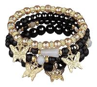 Azusa Sun 4 Pcs Cute Butterfly Charm Bracelets Set Gold Beaded Stackable Stretch Bracelets Bohemian Summer Jewelry Gifts for Women, One Size, Crystal, no gemstone