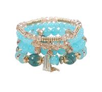 Azusa Sun 4Pcs Bohemian Bracelets for Women Multilayer Colorful Stackable Beads Bracelets Set Charm Stretch Boho Bracelet for Men Friend Summer Beach Jewelry, Adjustable, Glass, no gemstone