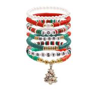 Azusa Sun Christmas Beaded Stretch Bracelets for Women Holiday Heishi Surfer Stackable Bracelet Christmas Tree Star Elk Snowflake Charm Bracelets Friendship Y2k Jewelry, Adjustable, Acrylic, no
