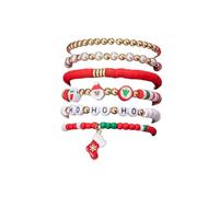 Azusa Sun Christmas Beaded Stretch Bracelets for Women Holiday Heishi Surfer Stackable Bracelet Christmas Tree Star Elk Snowflake Charm Bracelets Friendship Y2k Jewelry, Adjustable, Acrylic, no