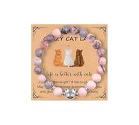 Azusa Sun Crazy Cat Animal Bracelets for Women Men Lucky Pink Cute Tabby Cat Tuxedo Cat Orange Cat Nature Stone Beads Bracelet for Cat Mom Teacher Birthday Gifts Back To School Gifts, One Size, Stone