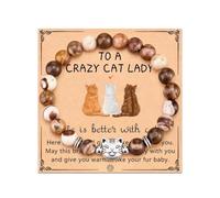Azusa Sun Crazy Cat Animal Bracelets for Women Men Lucky Pink Cute Tabby Cat Tuxedo Cat Orange Cat Nature Stone Beads Bracelet for Cat Mom Teacher Birthday Gifts Back To School Gifts, One Size, Stone