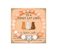 Azusa Sun Crazy Cat Animal Bracelets for Women Men Lucky Pink Cute Tabby Cat Tuxedo Cat Orange Cat Nature Stone Beads Bracelet for Cat Mom Teacher Birthday Gifts Back To School Gifts, One Size, Stone