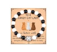 Azusa Sun Crazy Cat Animal Bracelets for Women Men Lucky Pink Cute Tabby Cat Tuxedo Cat Orange Cat Nature Stone Beads Bracelet for Cat Mom Teacher Birthday Gifts Back To School Gifts, One Size, Stone