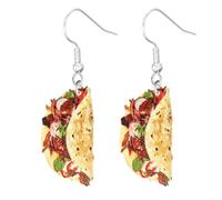 Azusa Sun Funny Imitation Food Dangle Earrings Cute Hamburger Fries Taco Bread Popcorn Cookies Shrimp Cheese Acrylic Print Earrings for Women, One Size, Acrylic, No Gemstone