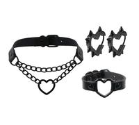 Azusa Sun Goth Heart Chain Choker Black Heart Earrings Bracelet Jewelry Set for Women Men Gothic Punk Grunge Emo Necklace Y2k Spike Earring Halloween Party Cosplay Gift, One Size, Zinc, No Gemstone