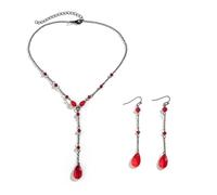 Azusa Sun Gothic Necklace Teardrop Bead Goth Vintage Blood Drop Tassel Choker Y Necklace for Women Halloween Party Jewelry Gift, One Size, Zinc, No Gemstone