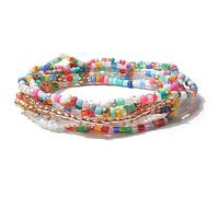 Azusa Sun Handmade Stackable Colorful Beads 5-6pcs Adjustable Multi layered Bracelets Set for Women Boho Multicolor Seed Stretch Wristbands Bohemian Summer Beach Jewelry Gift, One Size, Resin, no