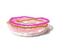 Azusa Sun Handmade Stackable Colorful Beads 5-6pcs Adjustable Multi layered Bracelets Set for Women Boho Multicolor Seed Stretch Wristbands Bohemian Summer Beach Jewelry Gift, One Size, Resin, no