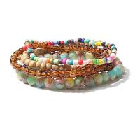 Azusa Sun Handmade Stackable Colorful Beads 5-6pcs Adjustable Multi layered Bracelets Set for Women Boho Multicolor Seed Stretch Wristbands Bohemian Summer Beach Jewelry Gift, One Size, Resin, no