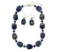 Azusa Sun Vintage Swirl Irregular Resin Bead Necklace and Earring Set | Marble Texture Beads, Adjustable Length Chain, Bohemian Style, Brown & Blue Options, Alloy Construction