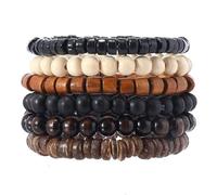 Azusa Sun Wood Beaded Bracelet Set for Women Men Handmade Multilayer Stackable Stretch Bracelets Vintage Bohemian Ethnic Jewelry for Party Holiday