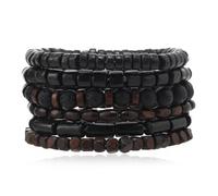 Azusa Sun Wood Beaded Bracelet Set for Women Men Handmade Multilayer Stackable Stretch Bracelets Vintage Bohemian Ethnic Jewelry for Party Holiday