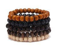 Azusa Sun Wood Beaded Bracelet Set for Women Men Handmade Multilayer Stackable Stretch Bracelets Vintage Bohemian Ethnic Jewelry for Party Holiday